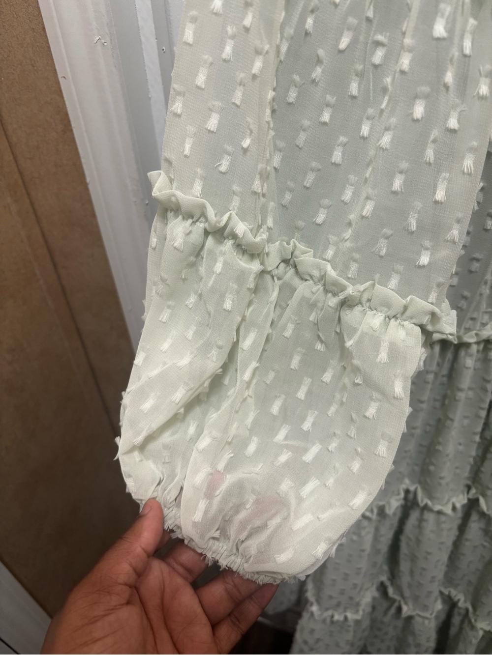 Dainty Jewells Light Sage Tiered Swiss Dot Dress - Picture 4 of 5